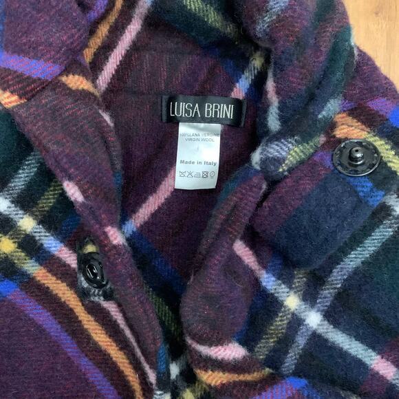 Luisa Brini Wool Plaid Fringe Poncho - Picture 6 of 9